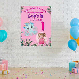 Cute Whimsical Floral Octopus Birthday Welcome  Poster