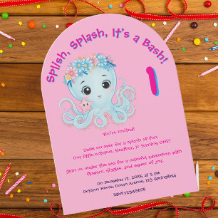 Cute Whimsical Floral Octopus Girly Kids Birthday Invitation