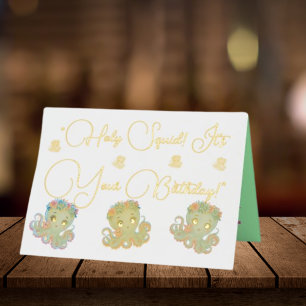 Cute Whimsical Floral Octopus Photo Kids Birthday Foil Greeting Card