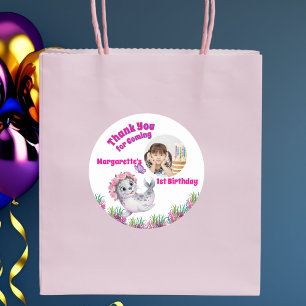 Cute Whimsical Floral Sea Lion Girly Photo  Classic Round Sticker