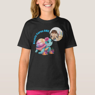 Cute Whimsical Floral Sea Turtle Photo Birthday T-Shirt