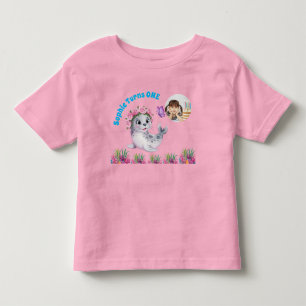 Cute Whimsical Floral SeaLion Girly Photo Birthday Toddler T-Shirt