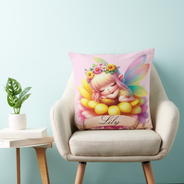 Cute Whimsical Floral Sweet Dreams Sleeping Fairy Cushion (Chair)