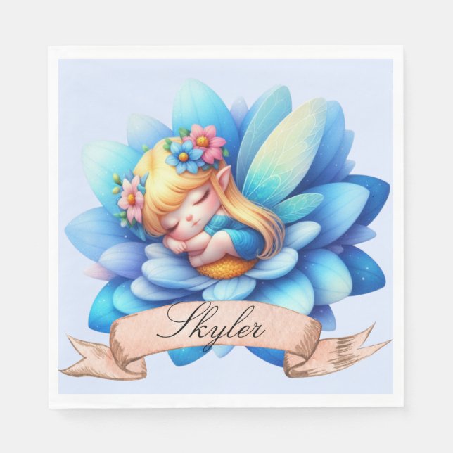 Cute Whimsical Floral Sweet Dreams Sleeping Fairy Napkin (Front)