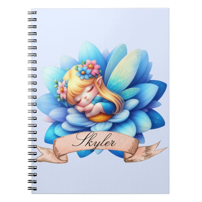 Cute Whimsical Floral Sweet Dreams Sleeping Fairy Notebook (Front)