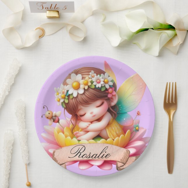 Cute Whimsical Floral Sweet Dreams Sleeping Fairy Paper Plate (Wedding)