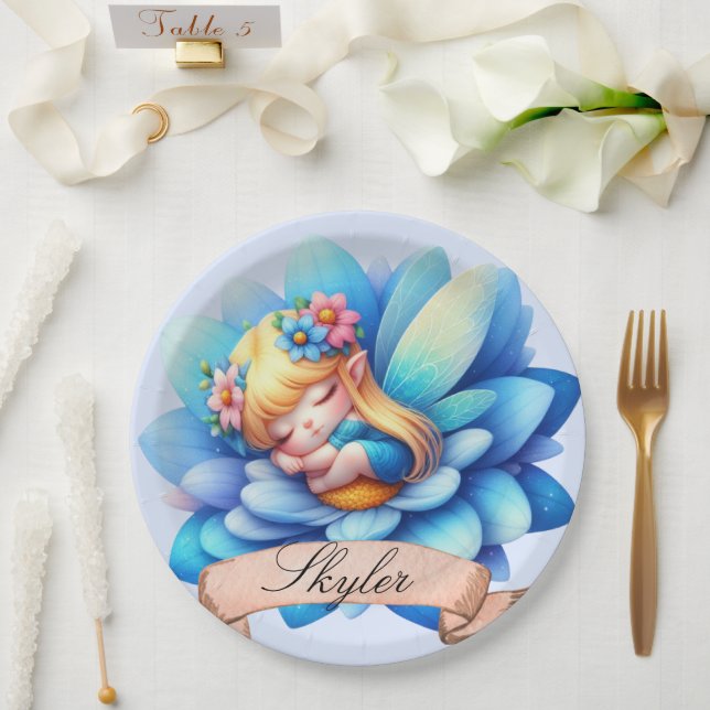 Cute Whimsical Floral Sweet Dreams Sleeping Fairy Paper Plate (Wedding)