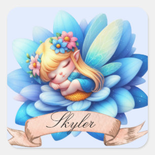 Cute Whimsical Floral Sweet Dreams Sleeping Fairy Square Sticker