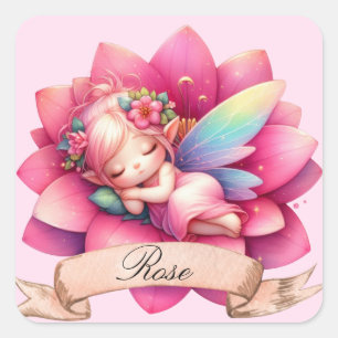 Cute Whimsical Floral Sweet Dreams Sleeping Fairy Square Sticker
