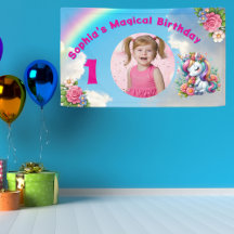 Cute Whimsical Floral Unicorn Girly 1st Birthday 