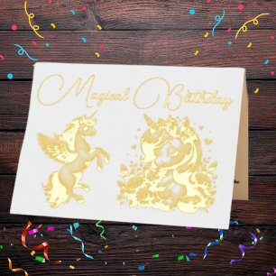 Cute Whimsical Floral Unicorn Photo Kids Birthday  Foil Greeting Card