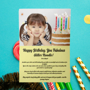 Cute Whimsical Floral Unicorn Photo Kids Birthday Foil Greeting Card