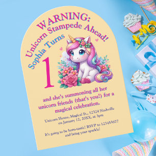 Cute Whimsical Floral Unicorn Photo Kids Birthday Invitation