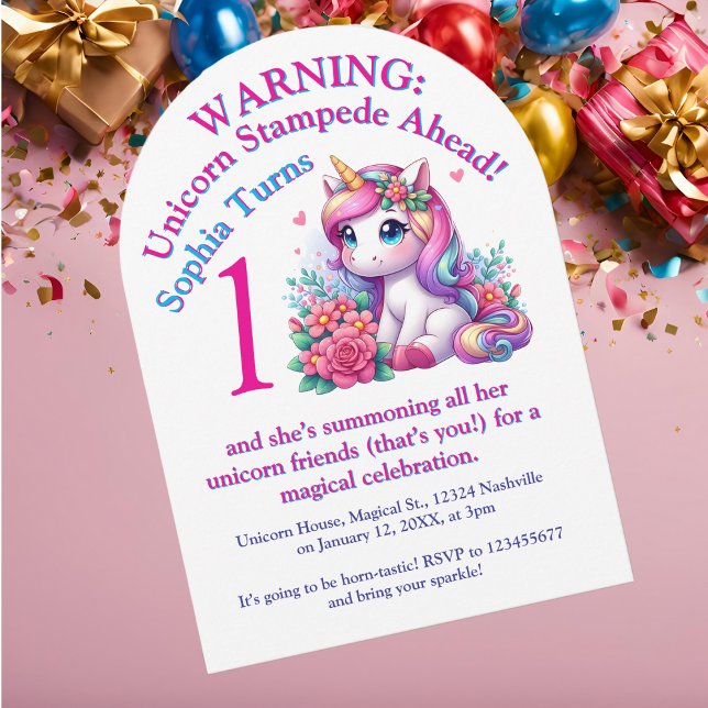 Cute Whimsical Floral Unicorn Photo Kids Birthday Invitation (Creator Uploaded)