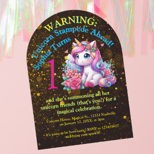 Cute Whimsical Floral Unicorn Photo Kids Birthday Invitation