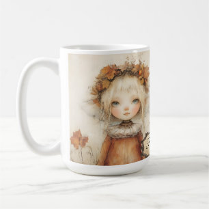 Cute Whimsical Flower Girl & Pumpkin Personalised  Coffee Mug