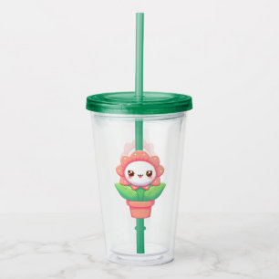 Cute, whimsical flower in pot acrylic tumbler