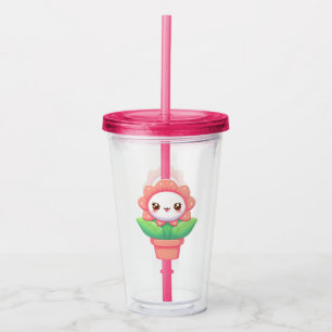 Cute, whimsical flower in pot acrylic tumbler
