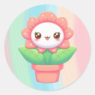 Cute, whimsical flower in pot classic round sticker