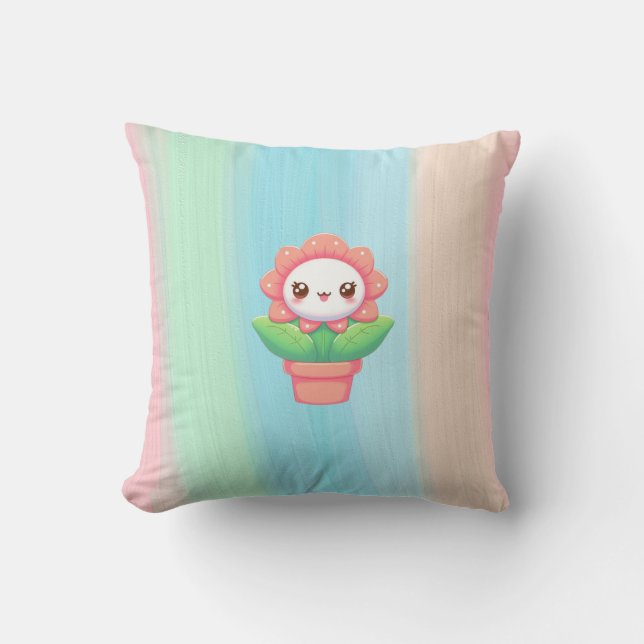 Cute, whimsical flower in pot cushion (Front)