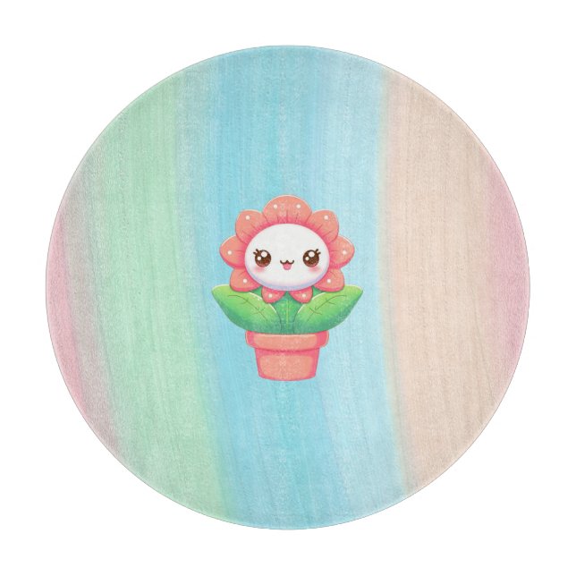Cute, whimsical flower in pot cutting board (Front)