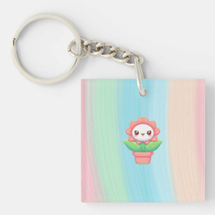 Cute, whimsical flower in pot key ring