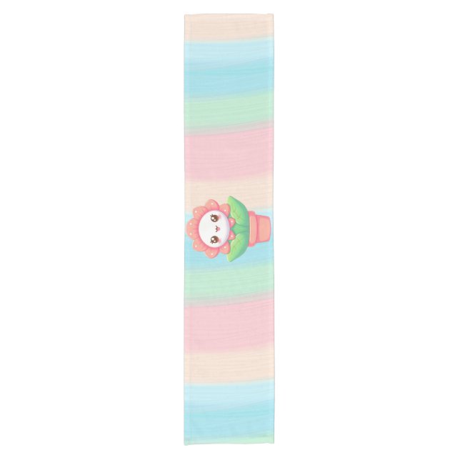 Cute, whimsical flower in pot short table runner (Front)
