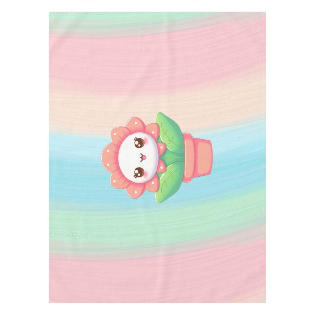 Cute, whimsical flower in pot tablecloth (Front)