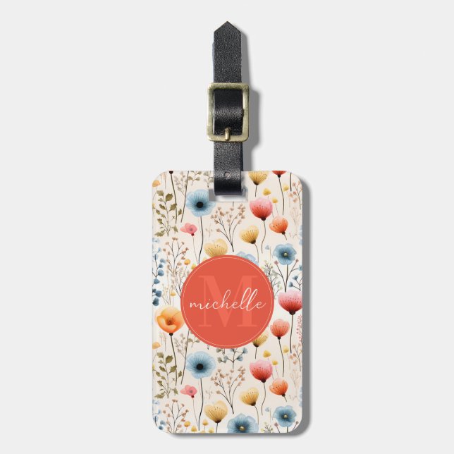 Cute Whimsical Flowers Luggage Tag (Front Vertical)