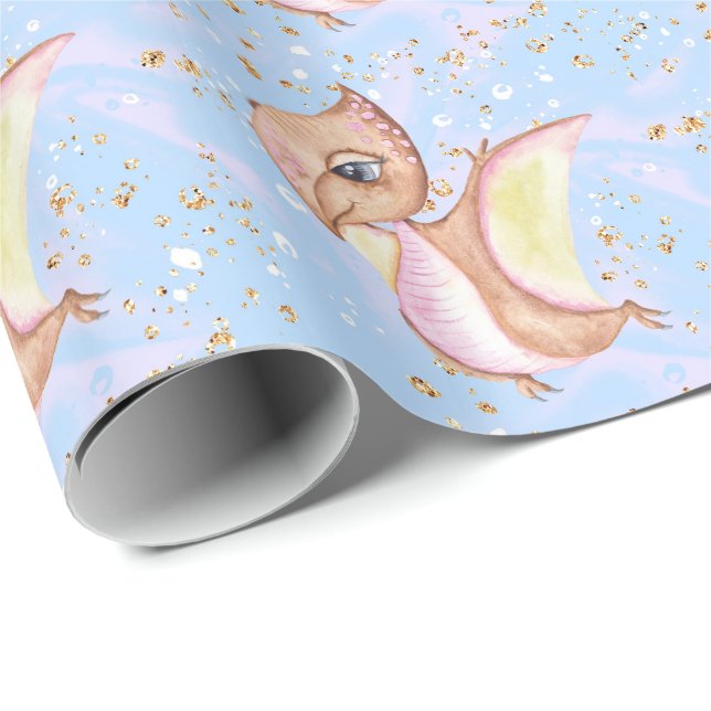 *~* Cute Whimsical Flying Dragon Dinosaurs Pattern Wrapping Paper (Roll Corner)