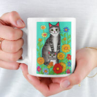 Cute Whimsical Folk Art Cat and Kitten Quote
