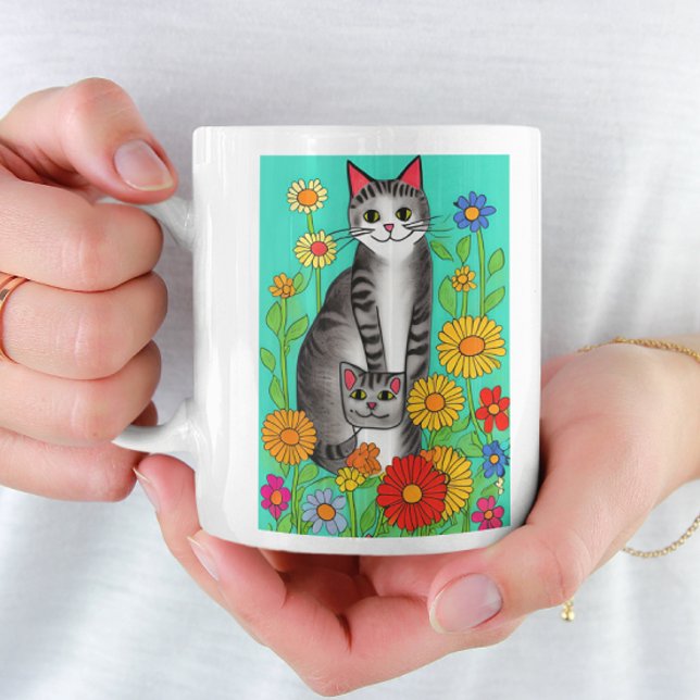 Cute Whimsical Folk Art Cat and Kitten Quote Coffee Mug (Creator Uploaded)