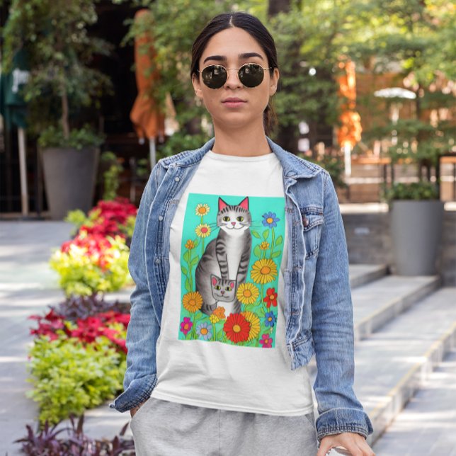 Cute Whimsical Folk Art Cat and Kitten Quote T-Shirt (Creator Uploaded)