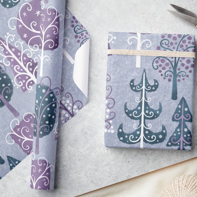 Cute Whimsical  Forest Christmas Tree Purple  Wrapping Paper (Creator Uploaded)