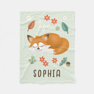 Cute Whimsical Forest Fox Kids Fall Fleece Blanket