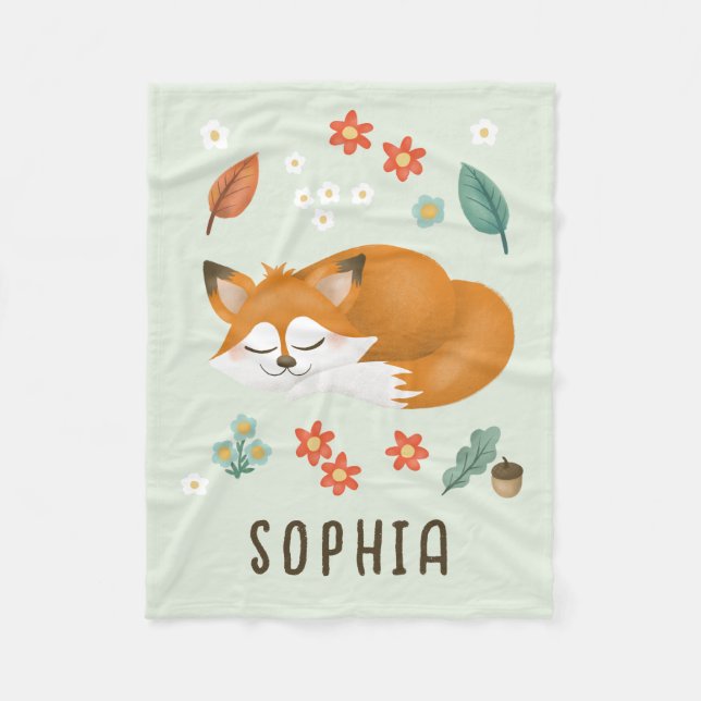 Cute Whimsical Forest Fox Kids Fall Fleece Blanket (Front)