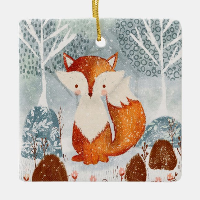 Cute Whimsical Fox in Forest Ornament (Front)