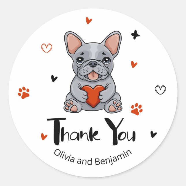 Cute Whimsical French Bulldog Thank You Classic Round Sticker (Front)