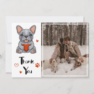 Cute Whimsical French Bulldog Wedding Photo Thank You Card