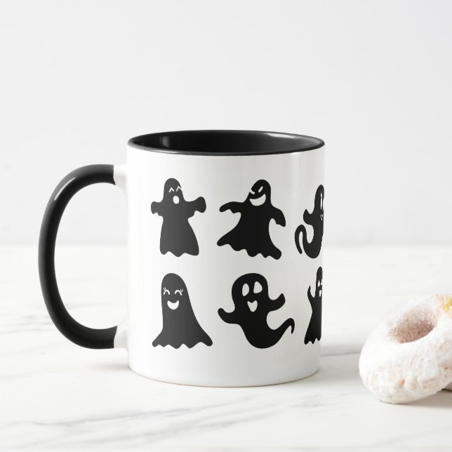 Cute & Whimsical Friendly Ghost Spirits Halloween Mug (With Donut)