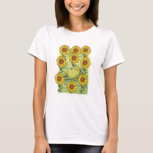 Cute Whimsical Frog And Sunflowers Illustration T-Shirt