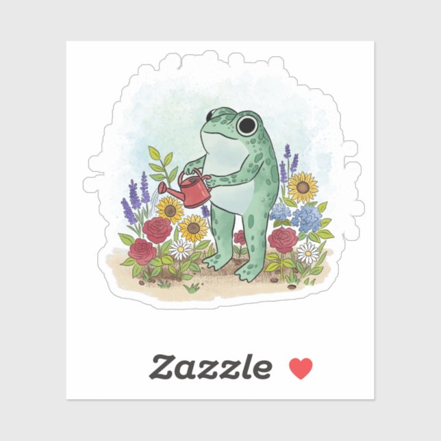 Cute Whimsical Frog In Flower Garden Illustration (Sheet)