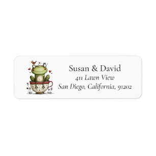 Cute Whimsical Frog Teacup Bird Garden Return Address Label