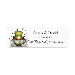 Cute Whimsical Frog Teacup Meadow Wildflower Return Address Label