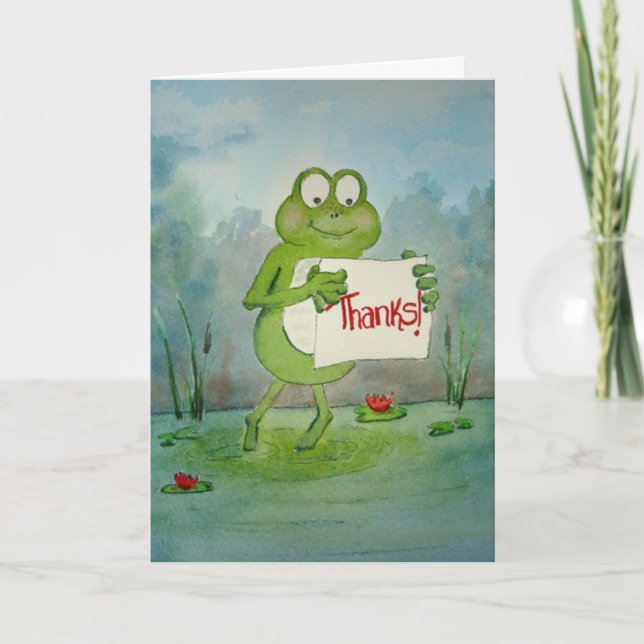 Cute Whimsical Frog 'Thanks' Paper Greeting Card (Front)
