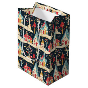 Cute Whimsical Fun & Festive Christmas Village Medium Gift Bag
