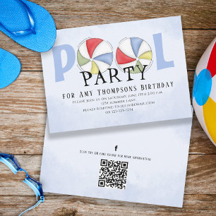 Cute Whimsical Fun Pool Party QR Code Social Media Invitation