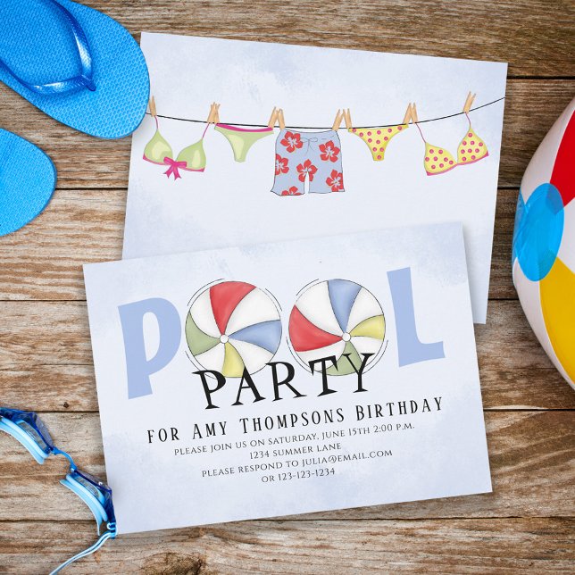 Cute Whimsical Fun Pool Party Summer Beach Balls Invitation (Creator Uploaded)