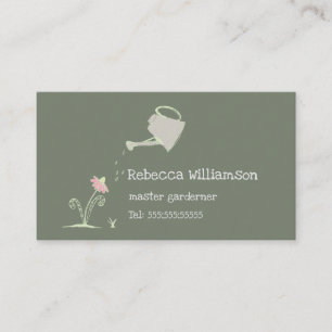 Cute Whimsical Gardening Services & QR Code  Busin Business Card