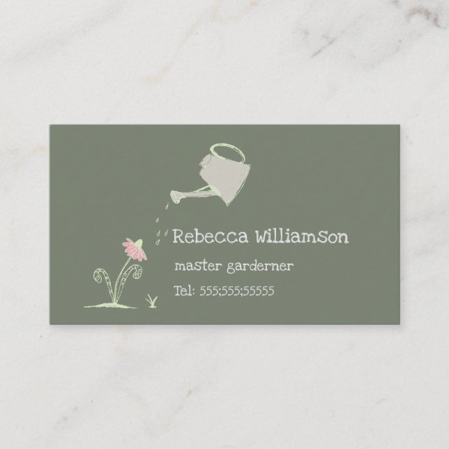 Cute Whimsical Gardening Services & QR Code  Busin Business Card (Front)